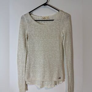 Hollister Size XS Long Sleeve Fitted Cream Sweater Crocheted Back Glitter Specks